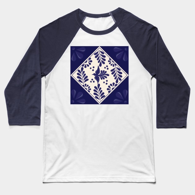 Blue Talavera Tile, Flying Dove by Akbaly Baseball T-Shirt by Akbaly